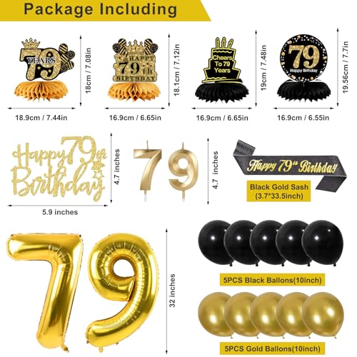 Image of 79th Birthday Decorations for Men, Black Gold 79th Party Decoration Kits