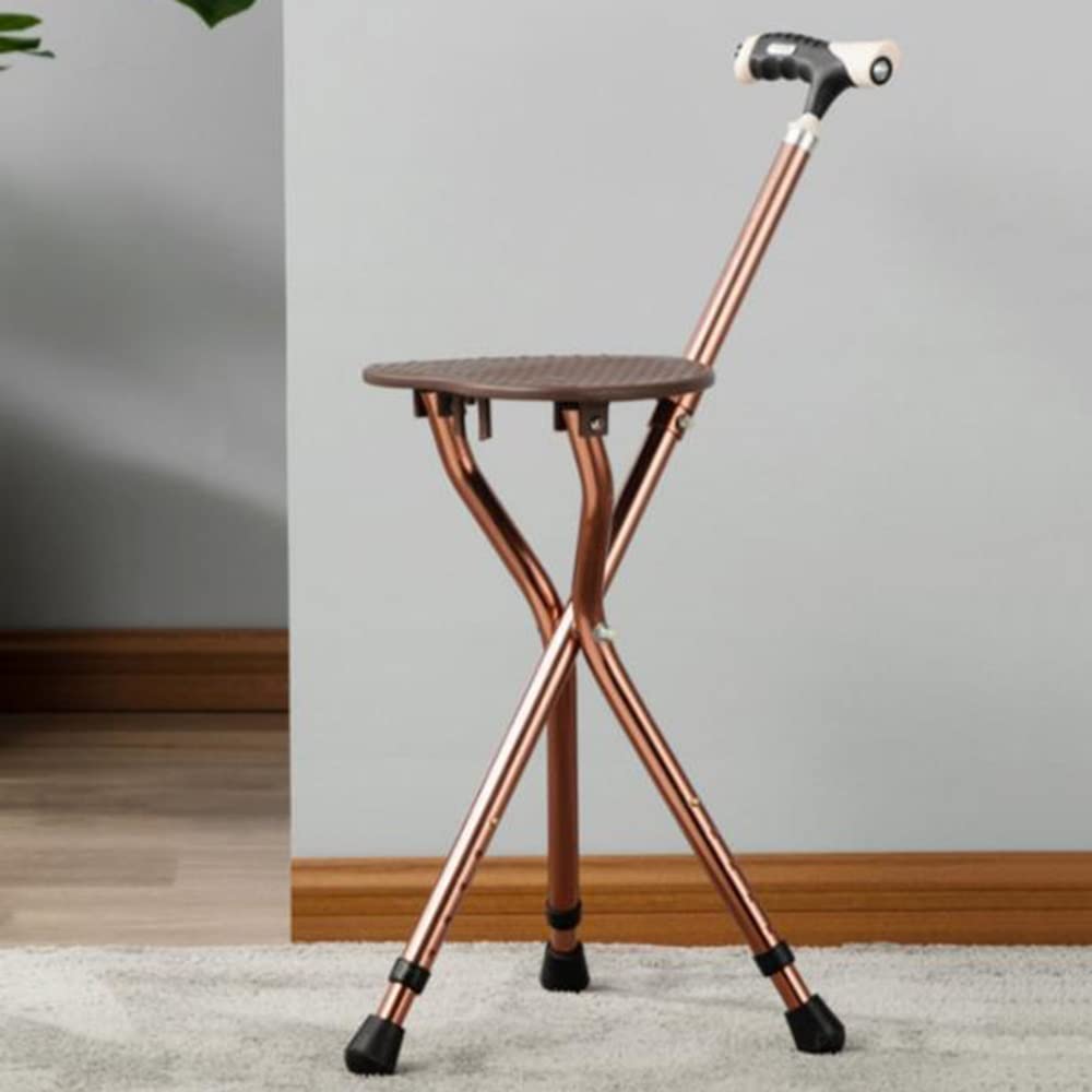 KADEUX Bastones Plegable con Asiento, Bastón con Asiento Ancianos, Silla Muletas Extensible, Bastón Trípode De Aluminio, Ayuda De Movilidad Ultraligero con Luz LED