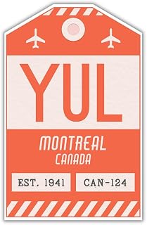 YUL Montreal Canada Luggage Tag Sticker/Airport Code Baggage Decal/Collectible Travel Decor/Vintage Inspired Design (Coral)