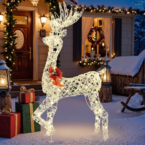 COSTWAY LED Rentier Outdoor, 150 cm beleuchtete Weihnachtsdeko groß,...