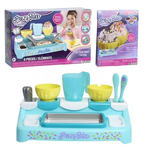 Freezy Bake Ice Cream Maker Deluxe Set for Kids 8 Piece Set with 1 Ice Cream Mix Ages 8+