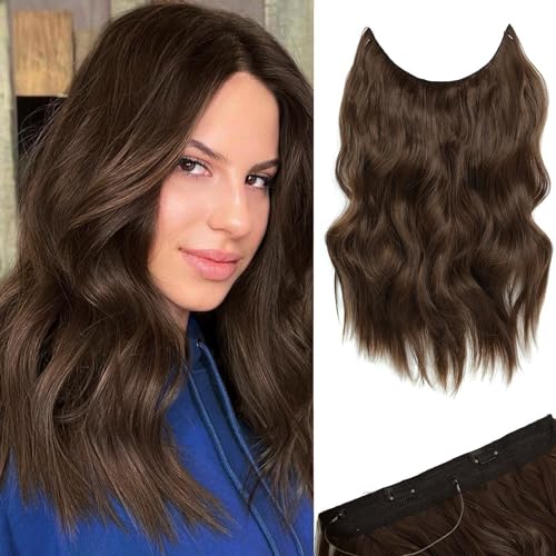 Ms Taj Invisible Secret Wire Extensions 40cm,mit Einstellbarer Größe Braune Lange Synthetik mit Clips ein Stück lockiges Haarteile für Frauen Ms Taj Invisible Secret Wire Extensions 40cm,mit Einstellbarer Größe Braune Lange Synthetik mit Clips ein Stück lockiges Haarteile für Frauen