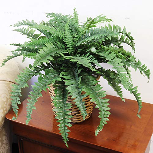 Larksilk Boston Fern Artificial Plants - UV Resistant, Outdoor or Indoor House Plant, Hanging Basket or Planter, 34" Inch Diameter 50 Fronds