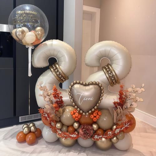 Image of Cream Number 2 Balloons,40 Inch 2 Balloons Giant Helium Foil Mylar Beige 2 Balloon Number for Birthday Party Anniversary Decorations