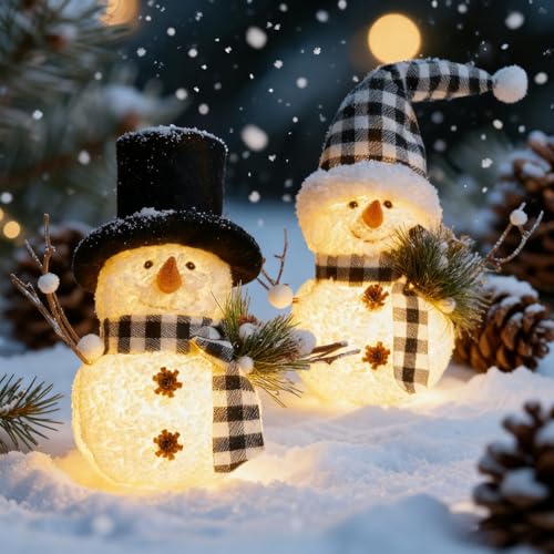 GAROMIA Weihnachtsdeko Schneemann mit Beleuchtet Weihnachtsfiguren...