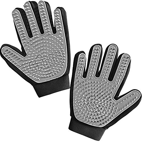 Gorilla Grip Pet Grooming Gloves, 262 Soft Grooming Nubs to Brush Pets, Hair Removal Mitts Remove Cat and Dog Shedding Loose Fur, Easy Clean, for Massaging, Bathing, and Petting Dogs, Cats, Gray Pair