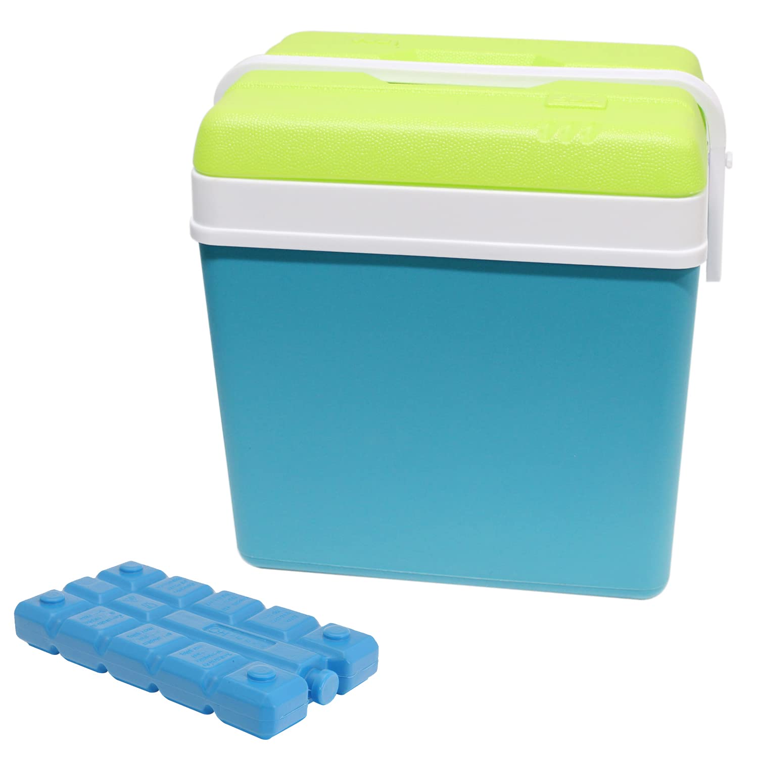 Large 24L Insulated Cooler Box Camping Drinks Ice Festival Beach Picnic Travel (Turquoise Cool Box & Ice Blocks)