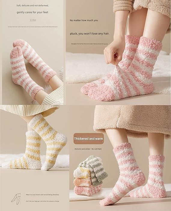 Diamond Craft Winter Adult Warm Line Feather Snow Ankle Length Thick Wool Fur Soft Cozy thermal velvet Warm FLEECE Snow Socks for girls men Women ladies unisex- Pack of 3 pair sock 1