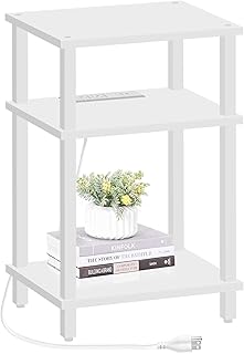 TUTOTAK End Table with Charging Station, Side Table with USB Ports and Outlets, Nightstand, 3-Tier Storage Shelf, Sofa Table for Small Space TB01BW042