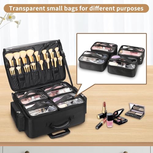 Image of Adson Multifunctional Professional Beauty Makeup Artist Rolling Cosmetic Aluminium Vanity Trolley Beauty Train case Makeup Cosmetic Trolley Hairstylist Travel Organizer (Glossy Black)