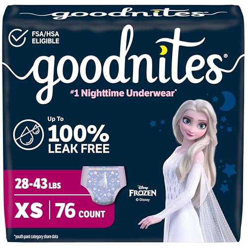 Image of GoodNites Girls Nighttime Underwear, Size Extra Small, 76 Ct, 2 Packs of 38
