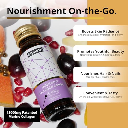 Image of 15,000mg Marine Collagen Peptides Liquid -Grape Flavor -10 Bottles | Hydrolyzed Collagen Drink, with Vitamin C, Pomegranate & Grape Extract, Supports Skin, Hair & Nail Health for Men and Women