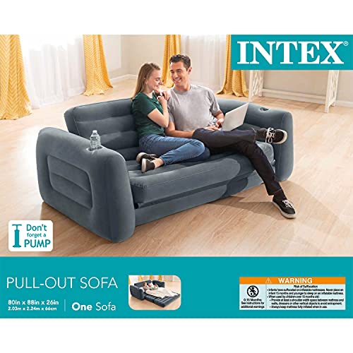 INTEX 66552EP Inflatable PullOut Sofa Builtin Cupholder Velvety