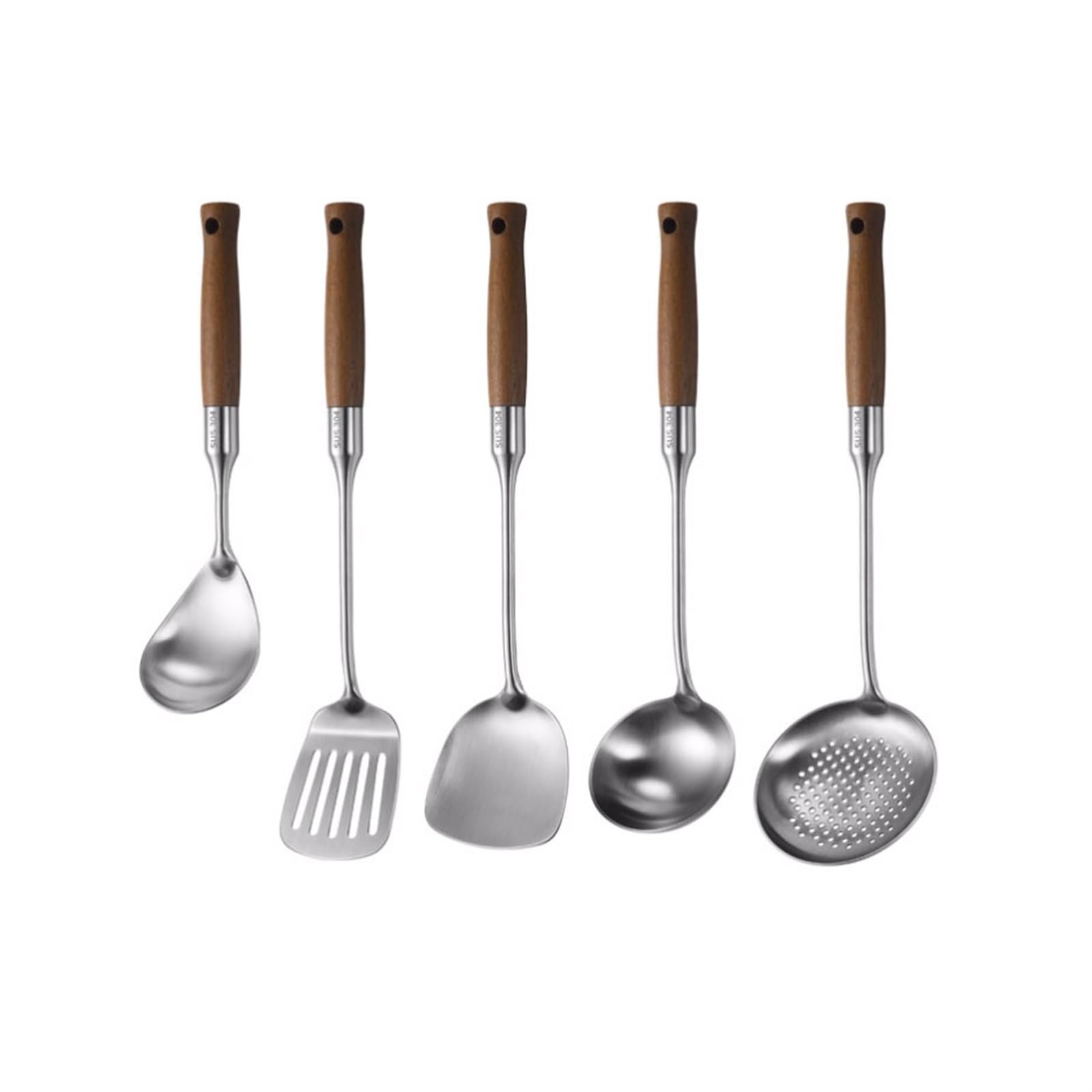 Kochutensilien aus Edelstahl, Kochlöffel, Spatel, Küchen-Kochgeschirr, Backgeschirr, Gadgets, Werkzeuge, 5-teiliges Set
