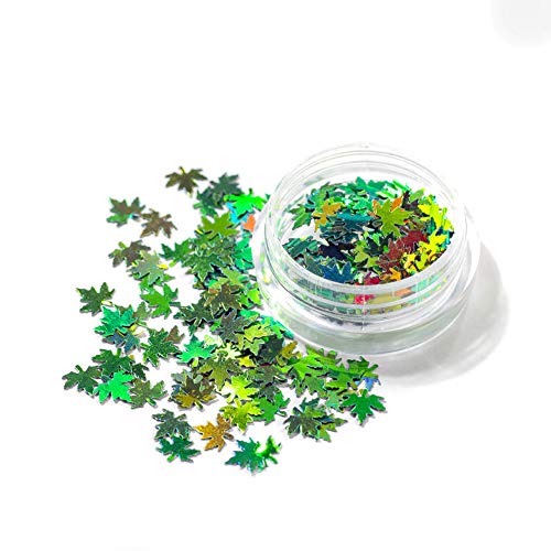 1 Box Green Weed Leaves Pot Leaf Glitter Nails Holographic Grass 3D Shape Gel Acrylic Nail Art Decorations for DIY Festival Accessories Weed Glitter Green Pot Leaf Sequin