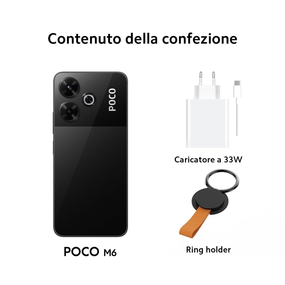 Poco M6 (smartphone), 8GB+256GB, MediaTek Helio G91-Ultra, Display da 6.79'', Camera principale da 108MP, Batteria 5.030mAh, Ricarica veloce da 33W,Nero