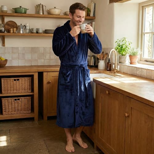 Image of U2SKIIN Mens Fleece Robe Plush Collar Shawl Bathrobe
