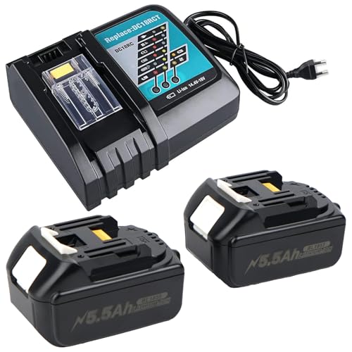2 x 18V 5500mAh Batteria sostitutiva per batteria Makita 18V con caricabatterie DC18RC Compatibile...