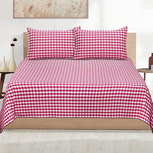 Image of AIRWILL, 200GSM Handloom Cotton Double Bedsheet with 2 Pillow Covers (Gingham Check Pink)