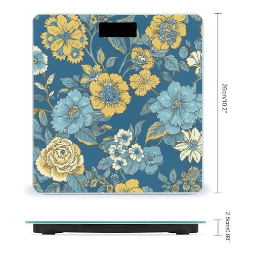 Báscula digital de baño con flores azules y amarillas miniatura 2