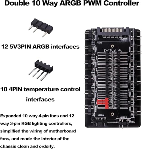 Verilux® ARGB and PWM Fan HUB, 10 Ports for Addressable RGB Lighting, 1 to 6 Multi Way backplane Splitter 5V/3PIN Case Fan Hub Adapter, 3-Pin PC... - Image 3