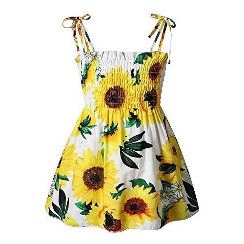 Toddler Baby Girl Dresses Sling Floral Casual Sleeveless Dress Princess Sundress Summer Clothes Outfits (White Sunflower, 12-18 Months)