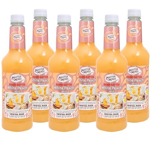 Master of Mixes White Peach Daiquiri/Margarita Drink Mix, Ready To Use, 1 Liter Bottle (33.8 Fl Oz), Pack of 6