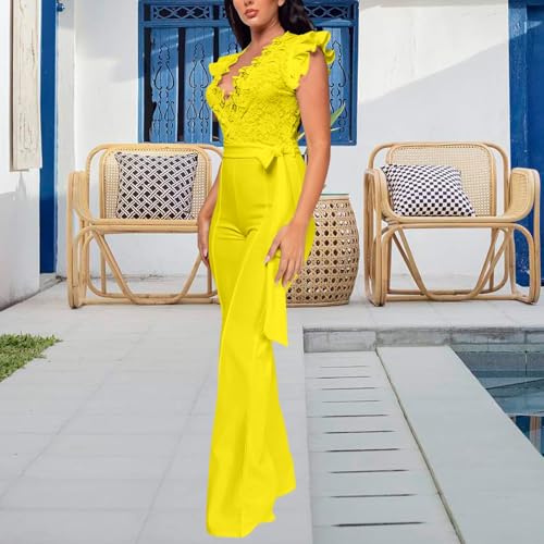 Image of PaladMom Womens Elegant Plus Size Jumpsuits Sexy Back zipper Short Sleeve Mid Waist Wide Leg Straight Rompers