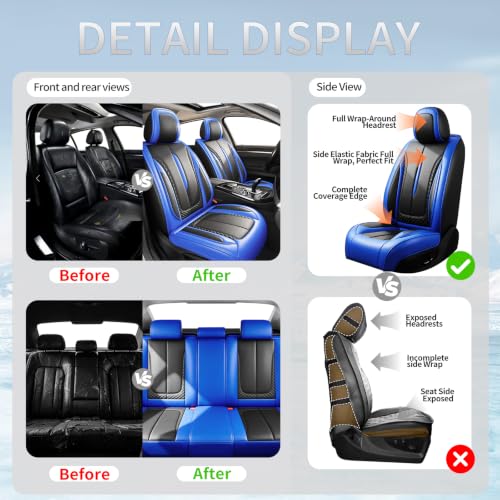 Image of Fit Outback Car Seat Covers Compatible with Subaru Outback 2010-2025 2026 - Premium Breathable Leather,Airbag Compatible,Waterproof All-Weather Seat Cushion Protector, Full Set Blue&Black