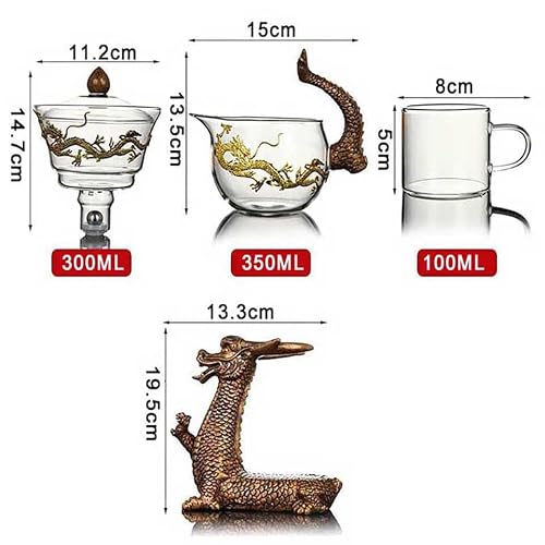 Acacuss Unique Dragon Tea Set Magnetic Tea Infuser Ceremony Set For Tea Lovers Gift Creative Glass Teapot With Infuser Heat-Resistant Glass Teapot Infuser (Tea Maker + 6 Cups) #TOP4
