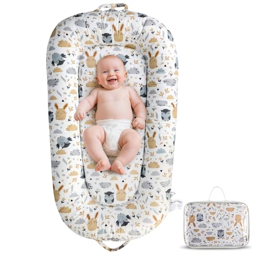 Baby Lounger, Portable Baby Lounger for Newborn 0–24 Months, Infant Nest for Travel, Floor Time, and Crib Use, Baby Essentials for Home (Hoot)