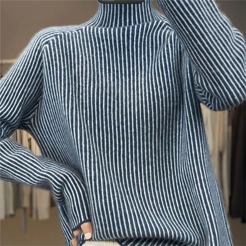 Autumn Winter Striped Knitted Jumpers Female Clothing Casual All-Match Korean Turtleneck Long Sleeve Sweaters2