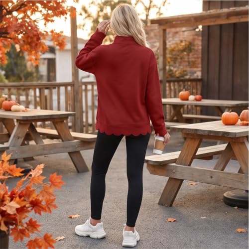 Scalloped Sweatshirt for Women 1/4 Zip Pullover Mockneck Sweatshirt - image 5