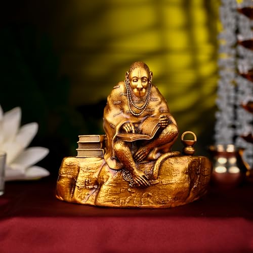 Image of Artarium Ramayani Hanuman Idol for Home Decor (6.1 Inch), Pavan Putra Bajrangbali Murti Reading Ramayana, Lord Hanuman Ji Statue for Pooja Room, Office Desk & Spiritual Gift, Antique Finish