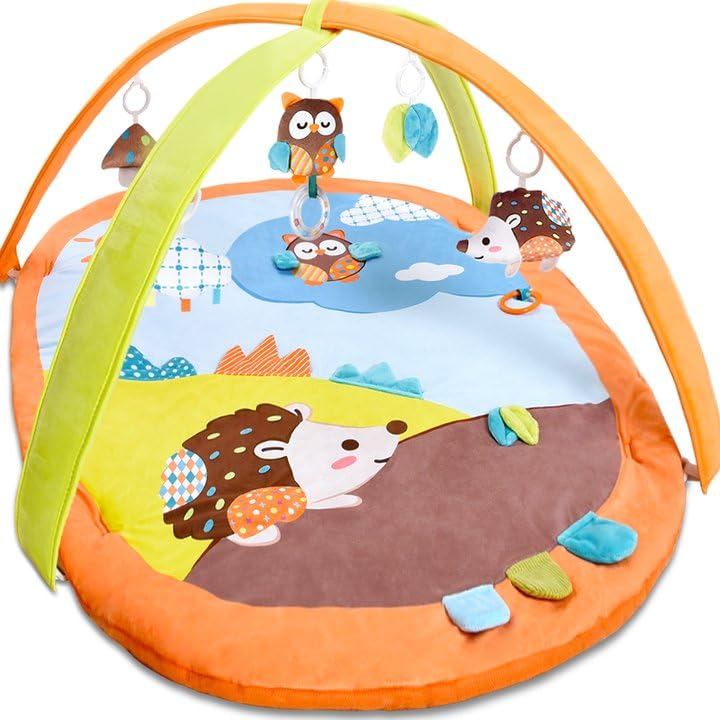Image of TFDER Baby Gym Play Mat, 6-in-1 Tummy Time Mat & Activity Gym, Baby Essentials with 6 Detachable Toys for Sensory Exploration and Motor Skill Development, Newborn to Toddlers(Orange)