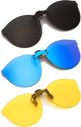 YAMEIZE 3 pares de lentes de sol polarizados con clip, protección UV400 antirreflejos, lente abatible sin montura para conducir al aire libre para