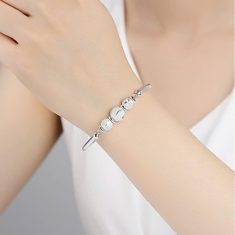 Bracciale regolabile,bracciale in argento sterling,bracciale in argento sterling S990 da donna Bracciale con perline opache vintage cinesi Bracciale aperto con polsino da donna Gioielli in argento ste
