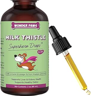 Wonder Paws Milk Thistle for Dogs, Liver Support for Dogs, Supports Kidney Function for Pets, Detox, Hepatic Support, with Wild Alaskan Salmon Oil & Curcumin, Omega 3 EPA & DHA - 2 oz Pet Supplement