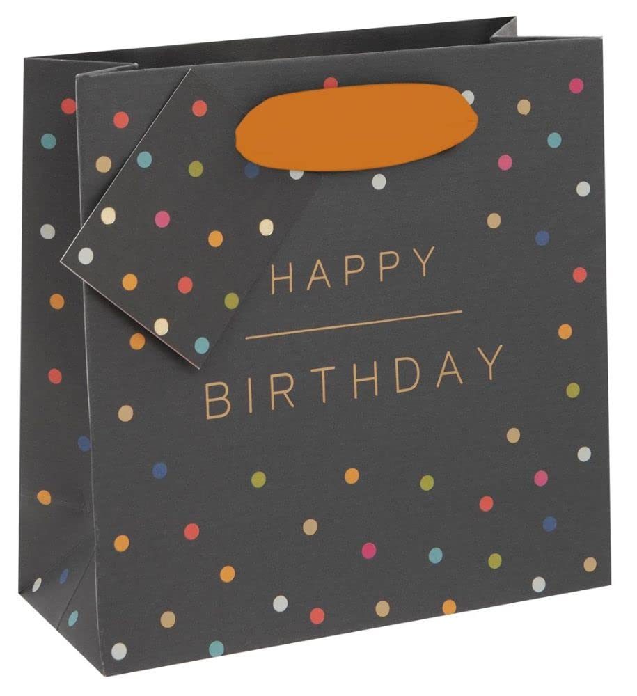GlickLuxury Small Gift Bag - Happy Birthday Spots, PS Sweetie, Multi-Colour, 140w x 140h x 60d mm (GST24)