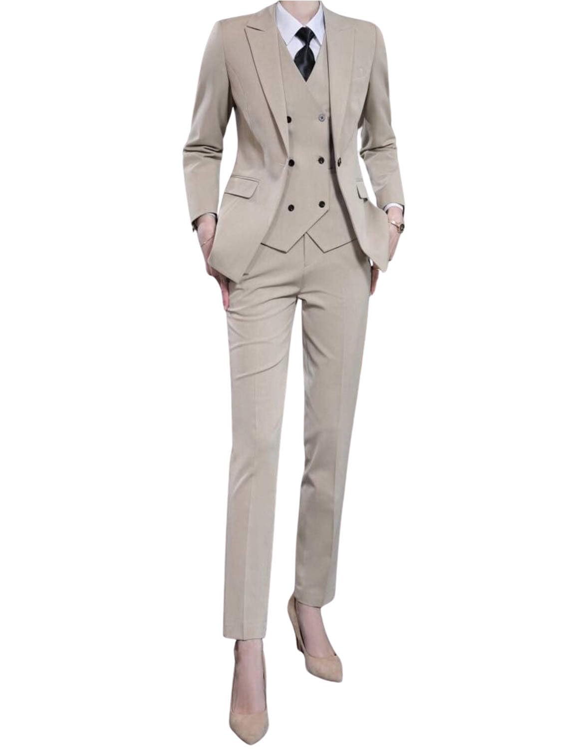 Damen 3-Teiliger Anzug Business Casual Outfits mit einem Knopf Elegante Jackenhose Zweireihiges Weste-Set