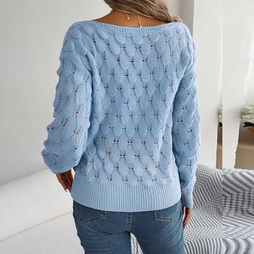 Women's 2024 Crew Neck Long Sleeve Pullover Sweater Casual Loose Fall Ribbed Knit Solid Drop Shoulder Jumper Tops3