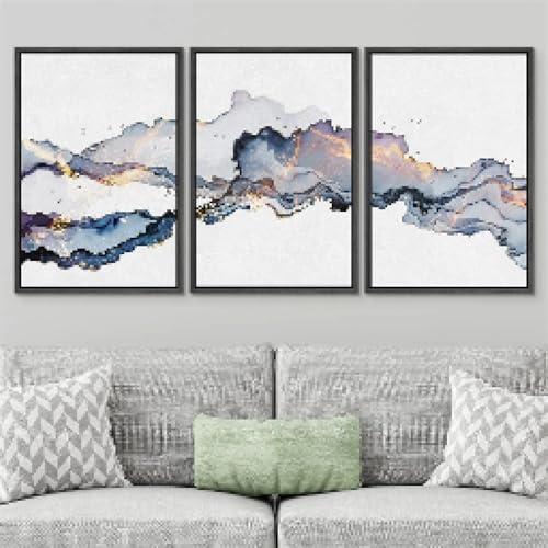 Impression sur toile vague de fumée pour salon moderne | Triptyque mural chic pastel