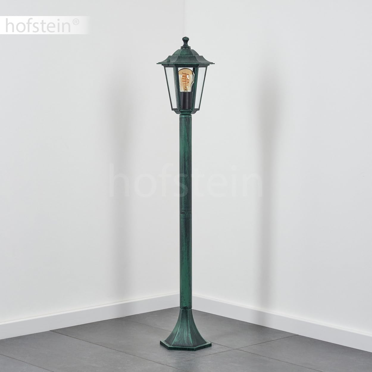 HOFSTEIN Lampa zewnętrzna Loria, oświetlenie ścieżki z metalu/szkła w kolorze zielono-czarnym/przezroczystym, lampa zewnętrzna o wyglądzie antycznym, 99 cm, lampa ogrodowa, oświetlenie ogrodowe IP44,