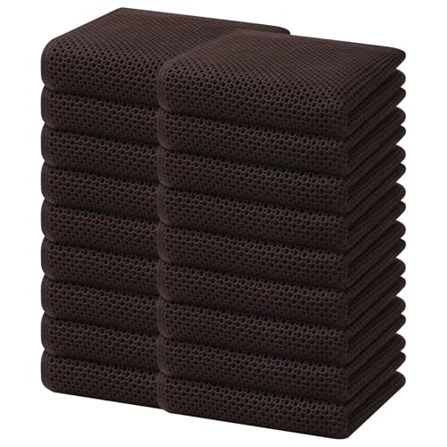 Image of Homaxy 100% Cotton Waffle Weave Kitchen Dish Towels, Ultra Soft Absorbent Quick Drying Cleaning Towel, 13 x 28 Inches, 18-Pack, Dark Brown