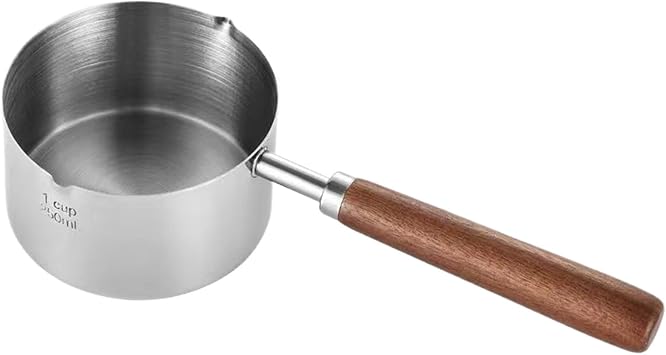 Milk Warmer Pot | Multipurpose Stainless Steel Small Soup Pot Non-Stick Milk Pan Induction Sauce Pan Pasta Cooking Pot, with Double Pouring Lips and Wooden Handle