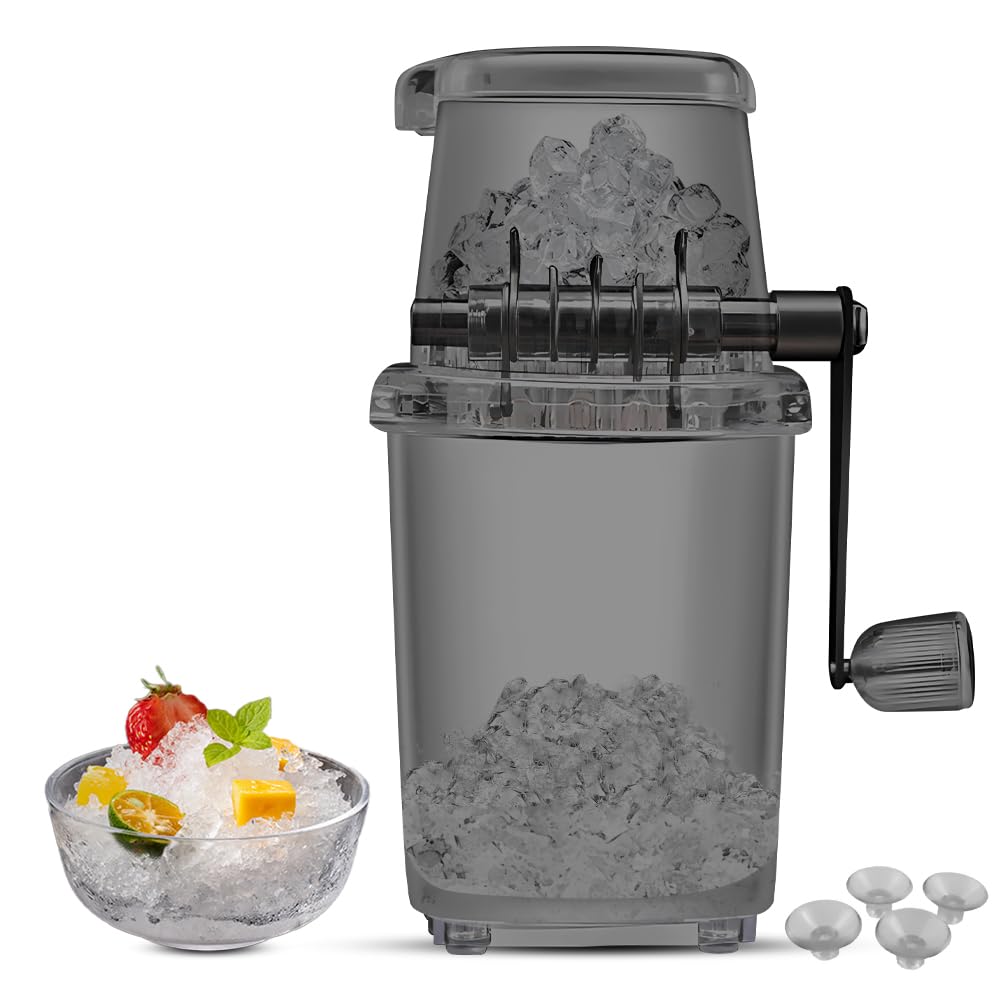 Irishom Hand Ice Crusher Machine for Home Use with Stainless Steel Blades and Suction Base Manual Hand Crank Ice Breaker BPA Free Transparent Portable Ice Crusher