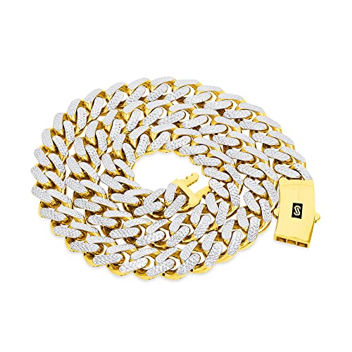 Nuragold 10k Real Yellow Gold Royal Monaco 13mm Miami Cuban Diamond Cut Pave Link Necklace (20"-30") Two Tone Italian Jewelry for Men4