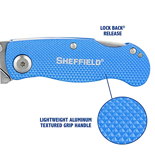 Image of Sheffield Utility Knife and Mini Box Cutter, Folding Utility Knife Set Aluminum Handles, Accepts Std and Mini Blades, Box Cutters for Trades and DIY