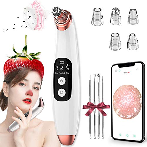 Blackhead Remover with Camera, 20x Magnification Visual, Strong Suction with 5 Replaceable Probes, USB Rechargeable Pore Vacuum Pore Cleanser for Women Men