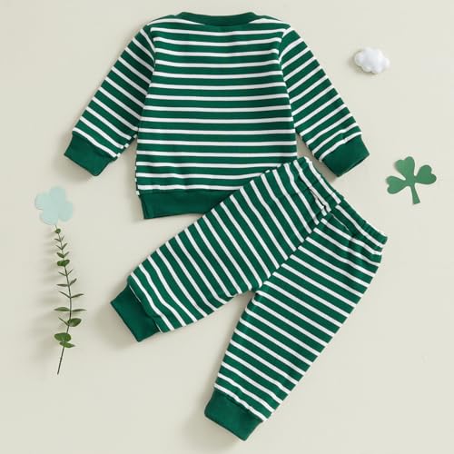 Image of Toddler Baby Boy St Patricks Day Outfit Infant Lucky Clover Sweatshirt Pants Set Little Kids Spring Warm Clothes